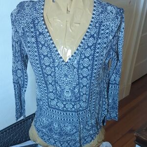 Lucky Brand Navy Patterned Blouse